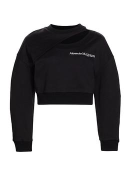 Alexander McQueen | Slashed Cotton Jersey Crop Sweatshirt商品图片,