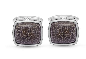 商品Monary | Fossil Agate Stone Cufflinks in Black Rhodium Plated Sterling Silver,商家Premium Outlets,价格¥1722图片