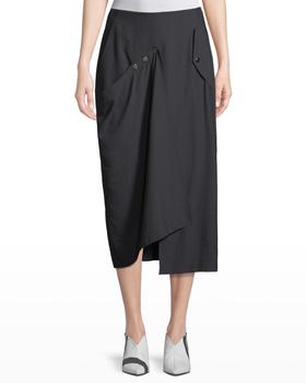 推荐Washed Viscose Draped Midi Skirt with Snap Details商品