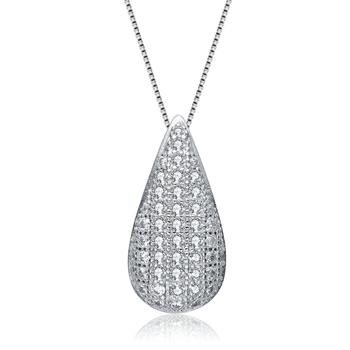 小银瓶, Genevive | Sterling Silver Small White Cubic Zirconia Teardrop Pendant商品图片 5.9折