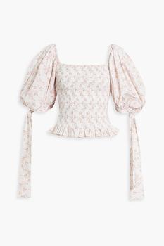 CAROLINE CONSTAS图片, CAROLINE CONSTAS | Nora shirred floral-print cotton-blend poplin top商品图片 4.5折