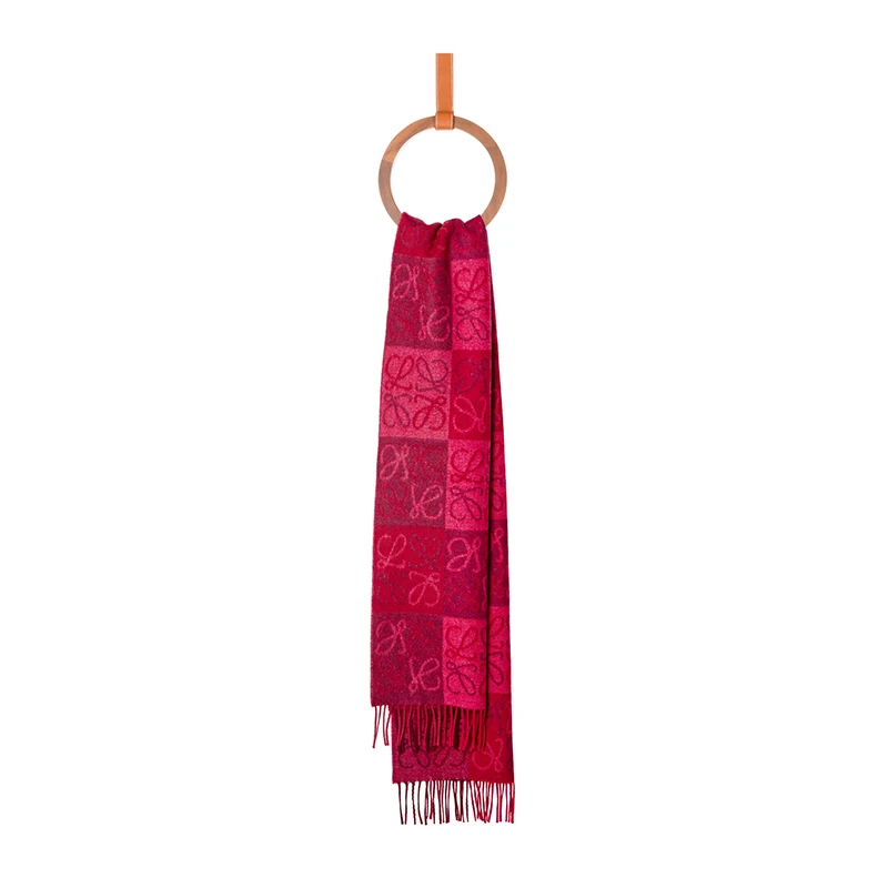 Loewe | LOEWE/罗意威23新款 男女红色羊毛和羊绒棋盘格围巾 8折, 独家减免邮费