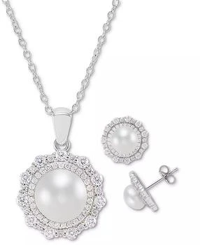 Macy's | 2-Pc. Set Cultured Freshwater Pearl (7mm & 9mm) Cubic Zirconia Pendant Necklace & Matching Stud Earrings in Sterling Silver,商家Macy's,价格¥643