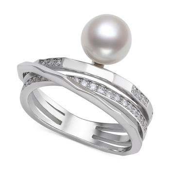Belle de Mer | Cultured Freshwater Button Pearl (7mm) & Cubic Zirconia Multirow Statement Ring in Sterling Silver商品图片,2.5折