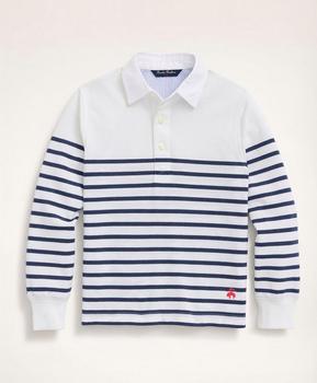 商品Brooks Brothers | Boys Supima® Cotton Pique Mariner Stripe Long-Sleeve Polo Shirt,商家Brooks Brothers,价格¥586图片