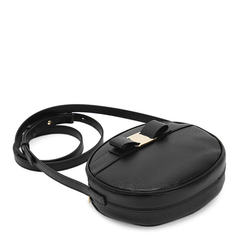 菲拉格慕包单肩包, Salvatore Ferragamo | SALVATORE FERRAGAMO 女士黑色金属徽标圆形单肩包 22-D861-727158商品图片 独家减免邮费