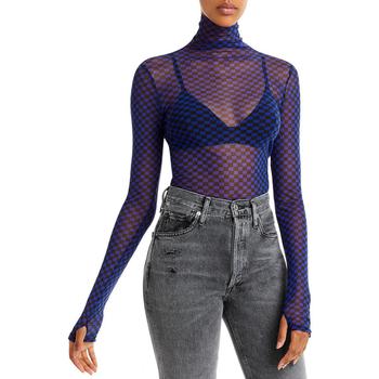 推荐Enza Costa Womens Check Print Sheer Turtleneck Top商品