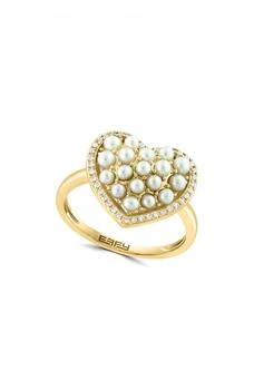 Effy | 14K Gold Diamond & Freshwater Pearl Heart Ring - 0.12ct.,商家Nordstrom Rack,价格¥7379