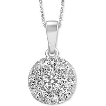 Macy's | Diamond Round Cluster 18" Pendant Necklace (3/8 ct. t.w.) in 14k White Gold商品图片,2.9折, 独家减免邮费