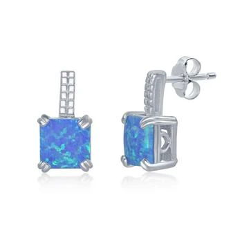 Classic | Sterling Silver Beaded Bar and Blue Opal Earrings,商家My Gift Stop,价格¥102