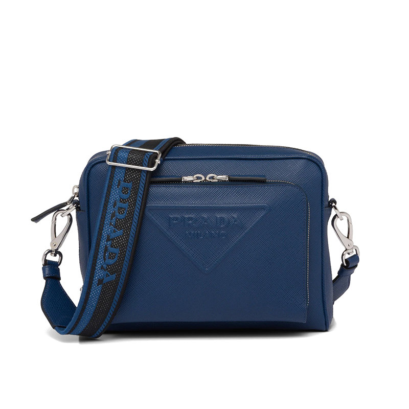 Prada | 【预售3-7天】PRADA/普拉达 22春夏新款 男士深紫蓝色皮革压花刺绣织带徽标拉链多层单肩包2VH152_2FAD_F0016_V_OOO商品图片,7.9折, 包邮包税