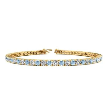 SSELECTS | 3 1/2 Carat Aquamarine And Diamond Tennis Bracelet In 14 Karat Yellow Gold, 6 Inches,商家Premium Outlets,价格¥15301
