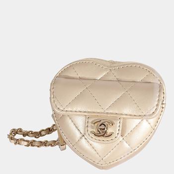 香奈儿122单肩包, [二手商品] Chanel | Chanel Gold Quilted Lambskin Leather Heart Shoulder Bag商品图片 