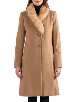 推荐Wool-Blend Shearling Shawl Collar Coat商品
