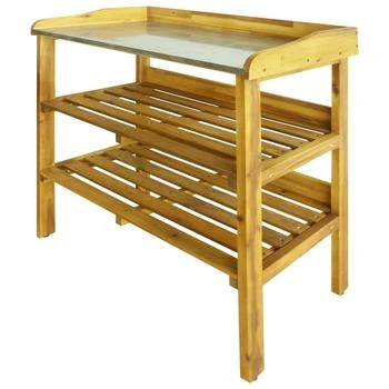 vidaXL | Potting Bench with 2 Shelves Solid Acacia Wood and Zinc, 43795,商家Premium Outlets,价格¥820