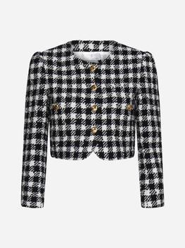 推荐Vichy wool-blend tweed cropped jacket商品