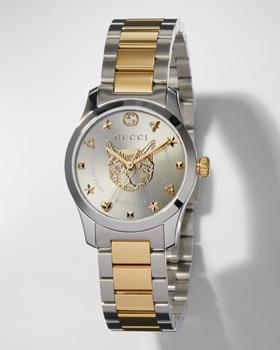 推荐27mm G-Timeless Bracelet Watch w/ Feline Motif, Two-Tone商品