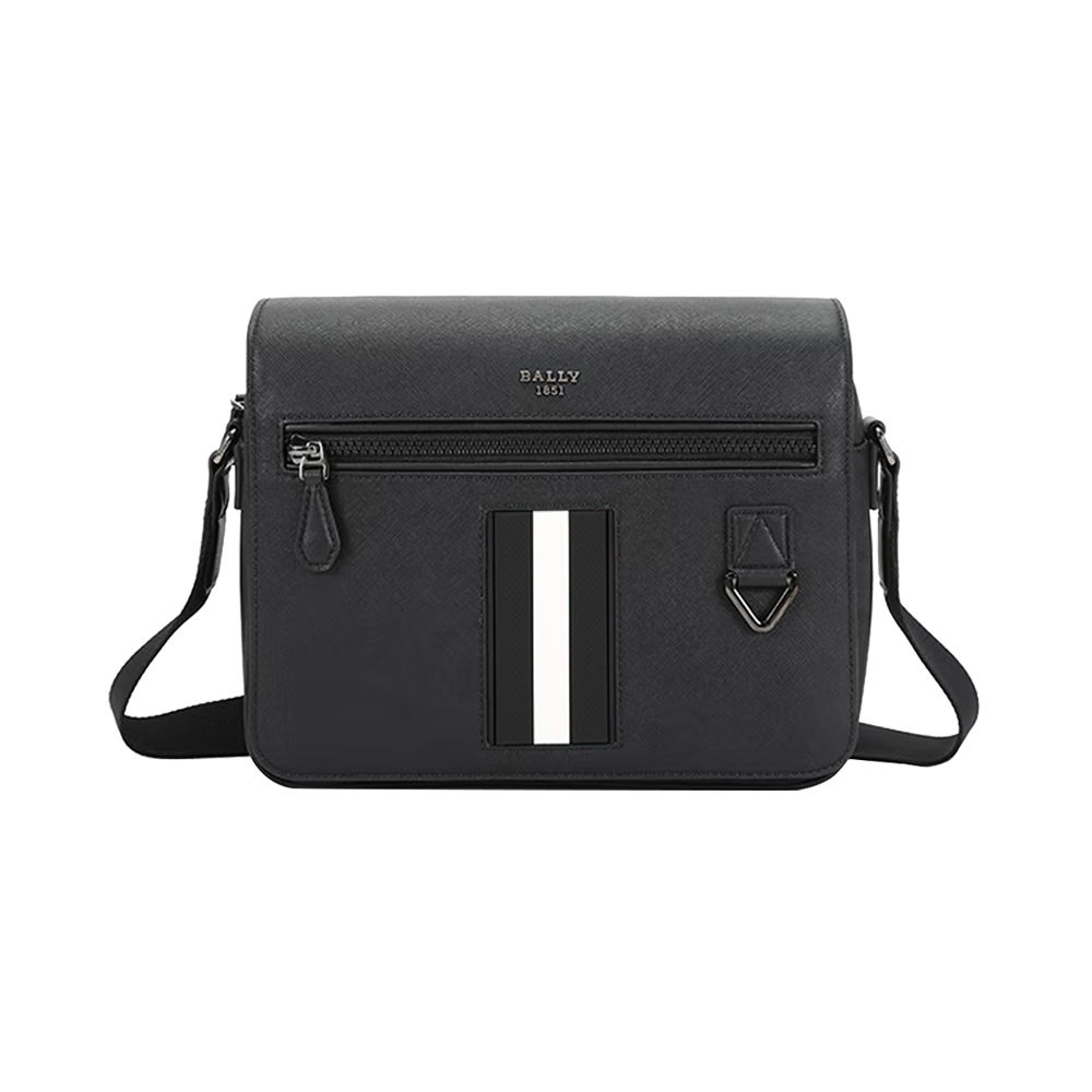 bally 包单肩包, Bally | BALLY 男士黑色皮革撞色条纹邮差包斜挎包 6238770商品图片 独家减免邮费