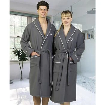 Linum Home Textiles | Personalized 100% Turkish Cotton Waffle Terry Bathrobe with Satin Piped Trim - Dark Gray,商家Macy's,价格¥703