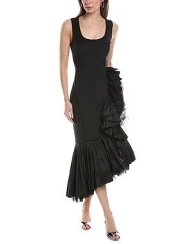 推荐Badgley Mischka Pleated Flounce Midi Dress商品