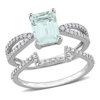 商品14k White Gold 1 7/8 CT TGW Octagon Aquamarine and 1/3 CT TDW Diamond Bridal Ring Set图片