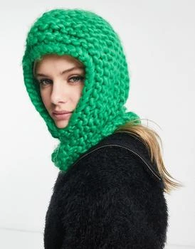 推荐COLLUSION Unisex chunky crochet knit balaclava in green商品