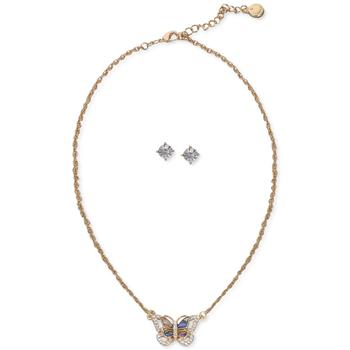Charter Club | Gold-Tone Crystal & Abalone Butterfly Pendant Necklace & Stud Earrings Set, Created for Macy's商品图片,4折