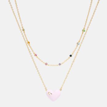 Coach | Coach Women's Enamel C Heart Double Chain Necklace - Gold/Pink Multi商品图片,5折
