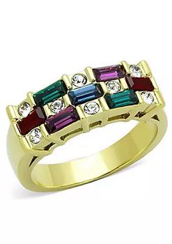 推荐Women's Gold IP Stainless Steel Engagement Ring with Top Grade Crystal in Multi-Color - Size 6 (Pack of 2)商品