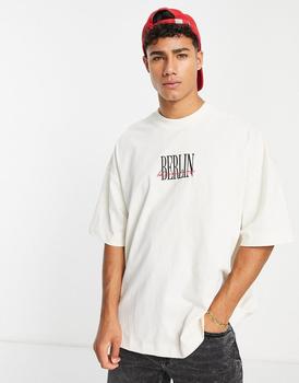 product Topman extreme oversized t-shirt with Berlin embroidery in ecru image