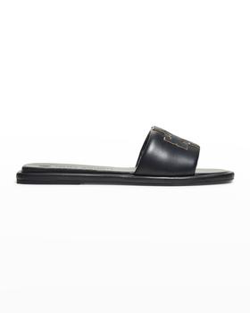 推荐Double T Leather Medallion Slide Sandals商品