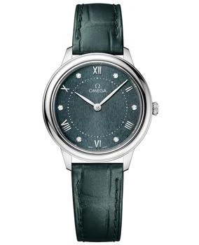 推荐Omega De Ville Prestige Quartz 30mm Green Diamond Dial Leather Strap Women's Watch 434.13.30.60.60.001商品