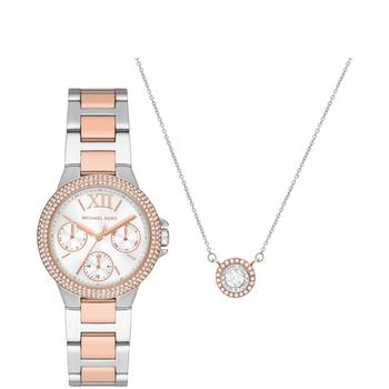 推荐Women's Mini Camille Multifunction Two-Tone Stainless Steel Bracelet Watch 33mm and Steel Necklace Set商品