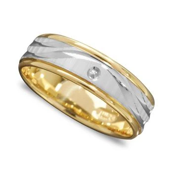 Macy's | Men's 14k Gold and 14k White Gold Ring, Wave Engraved Band,商家Macy's,价格¥8905