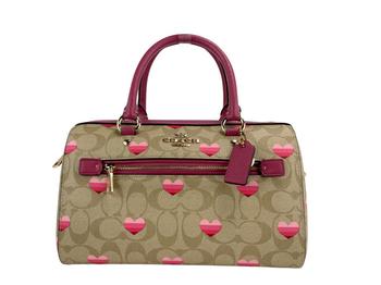 推荐COACH (CA248) Heart Print Signature Leather Rowan Medium Satchel Handbag Purse商品