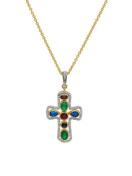商品18K White Gold, 22K Yellow Gold, & 24K Yellow Gold & Multi-Gemstone Cross Pendant Necklace图片