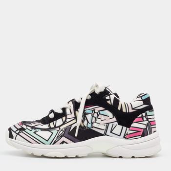 香奈儿鞋, Chanel | Chanel Multicolor Abstract Print Satin And Suede CC Logo Trainer Low Top Sneakers Size 37商品图片 