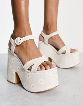 Daisy Street | Daisy Street platform heeled sandals in beige daisy 7.1折