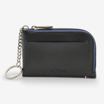 S.T. Dupont | S.T. Dupont "Line D" Slim Blue and Black Cowhide and Leather Coin Purse and Key Ring 184002,商家Shopworn,价格¥669