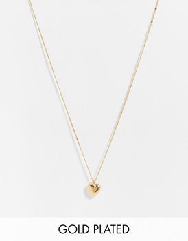 ASOS | ASOS DESIGN 14k gold plated necklace with puff heart pendant商品图片,