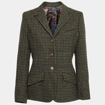 推荐Polo By Ralph Lauren Olive Green Checked Tweed Jacket L商品