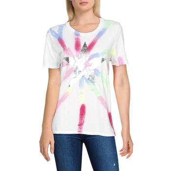 推荐Aqua Womens Neon Swirl Star Cotton Tie-Dye Graphic T-Shirt商品