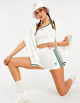 product adidas Originals 'Tennis Luxe' logo three stripe booty shorts in off white image