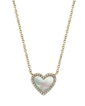 商品Moon & Meadow | 14K Yellow Gold Kate Mother of Pearl & Diamond Heart Pendant Necklace, 18",商家Bloomingdale's,价格¥4170图片