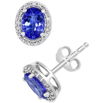 商品Effy | EFFY® Tanzanite (1-1/3 ct. t.w.) & Diamond (1/4 ct. t.w.) Oval Halo Stud Earrings in Sterling Silver,商家Macy's,价格¥2676图片