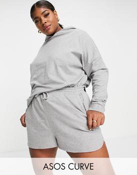 ASOS | ASOS DESIGN Curve summerweight tracksuit hoodie / sweat runner short in cotton in grey marl - GREY商品图片,6.4折