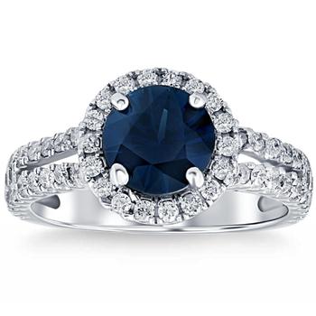 商品1 3/4Ct TW Diamond & Sapphire Halo Split Shank Engagement Ring 14k White Gold,商家Premium Outlets,价格¥8136图片
