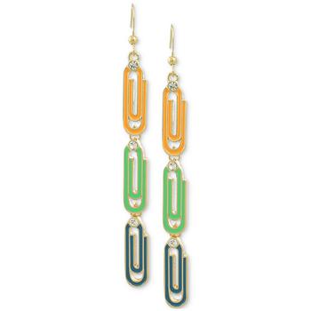 Charter Club | Gold-Tone Pavé Multicolor Paperclip Linear Drop Earrings, Created for Macy's商品图片,3折, 独家减免邮费