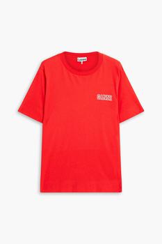 Ganni | Printed cotton-blend jersey T-shirt商品图片,4.4折×额外7.5折, 额外七五折