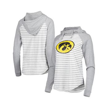 Colosseum | Women's Heathered Gray, White Iowa Hawkeyes Gloria Raglan Long Sleeve Hoodie T-shirt商品图片,
